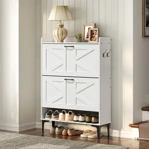 Shoe Storage Cabinet, Shoe Organizer with 2 Flip Drawers,  Shoe Storage for Entryway, Freestanding Organizer with Open Storages, White SHWT9401
