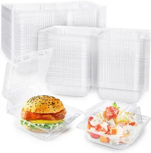 100 Pcs Clear Hinged Plastic Containers with Lids,Individual Cake Slice Containers,Square Plastic Food Container,Disposable Clamshell Take Out Containers for Cakes,Cookies,Pasta,Sandwiches,Salad