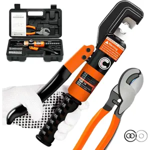 10 Ton Hydraulic    with 9 Dies - Hydraulic  Tool with Dual- Weir  & Spring- Handle  Kit for 12-2/0 AWG, 1/8" Stainless Steel Railing