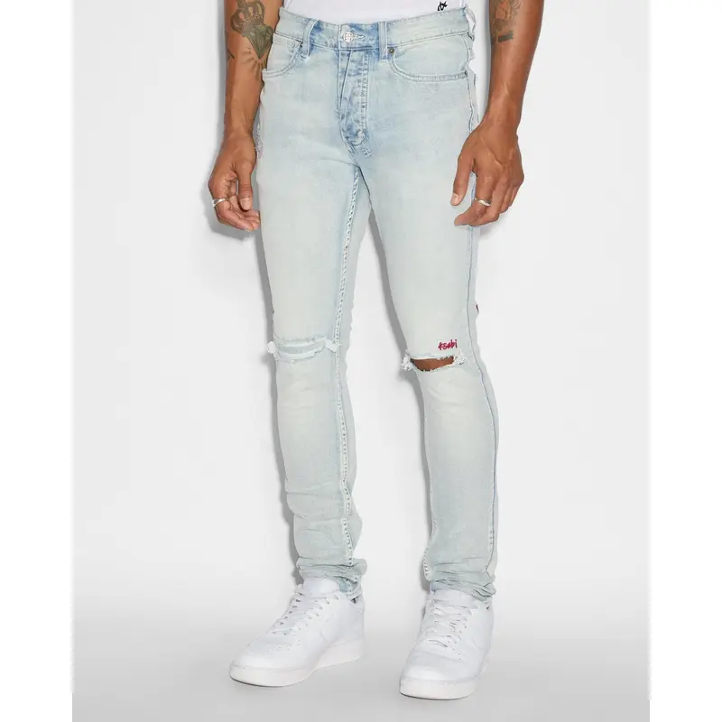 KSUBI VANWINKLE BLUE ICE Menswear Fitted Denim Jeans with Embroidered Logo & Stretch Fabric for All Seasons