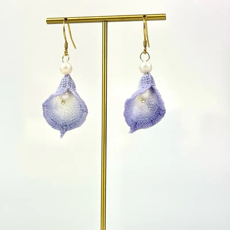 Micro Crochet Calla Lily Earrings with Pearl Accent