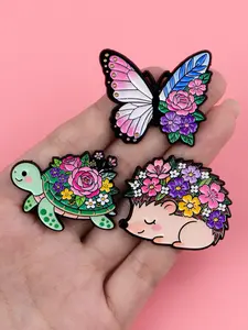 3pcs/set Cute Hedgehog Butterfly Flower Enamel Brooch, Durable Metal Pins, Cartoon Design Zinc Alloy Fashion Bag Accessories, Unique Gift for Her
