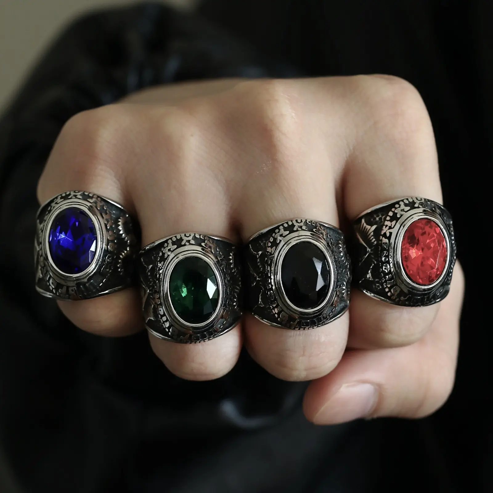 Men's Punk Gothic Sheep Head Stainless Steel Ring - Devil's Eye Totem, Hip-hop Rock Style Dark Aesthetic Metal Rings Jewelry, Alternative Artistic Costume Accessory, Dark Aesthetic Rings