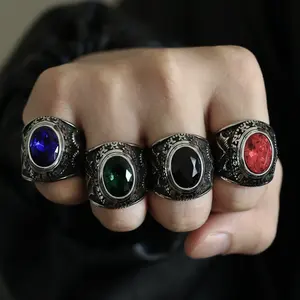 1 Punk Gothic Sheep Head Stainless Steel Men's Ring, Fashionable Devil's Eye Totem Ring, Hip-hop Rock Style Jewelry