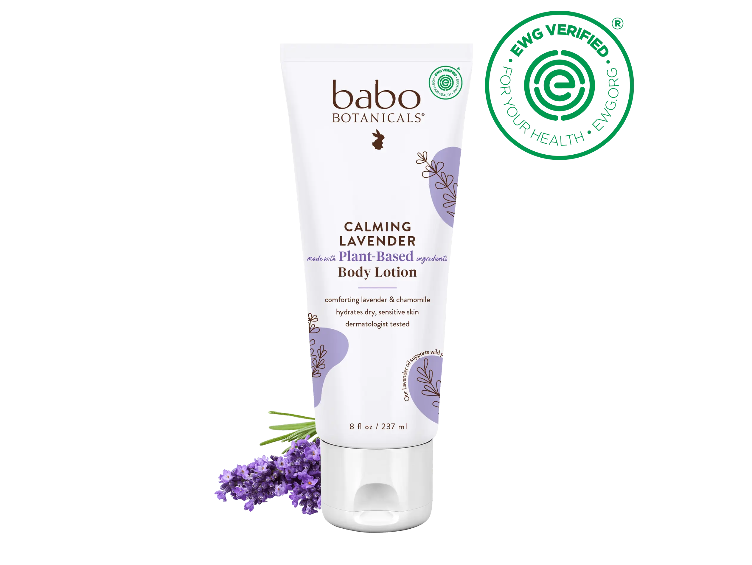 Babo Botanicals Calming Lavender Body Lotion – Comforting Lavender & Chamomile – Made With Plant-Based Ingredients – Hydrates Dry, Sensitive Skin – Dermatologist Tested – 8 fl oz (237 ml)