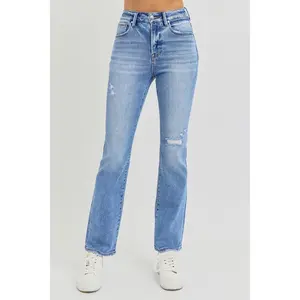 Womenswear RISEN Full Size Distressed High-Rise Ankle Straight Jeans Casual Comfort