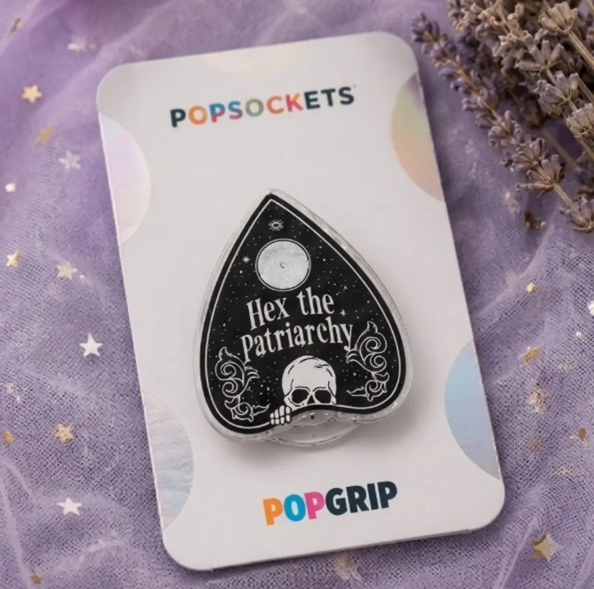 Hex The Patriarchy Planchette Handmade Sparkly Acrylic and Resin Grip | Horror Themed Phone Grip | Goth Phone Grip | Feminist Grip
