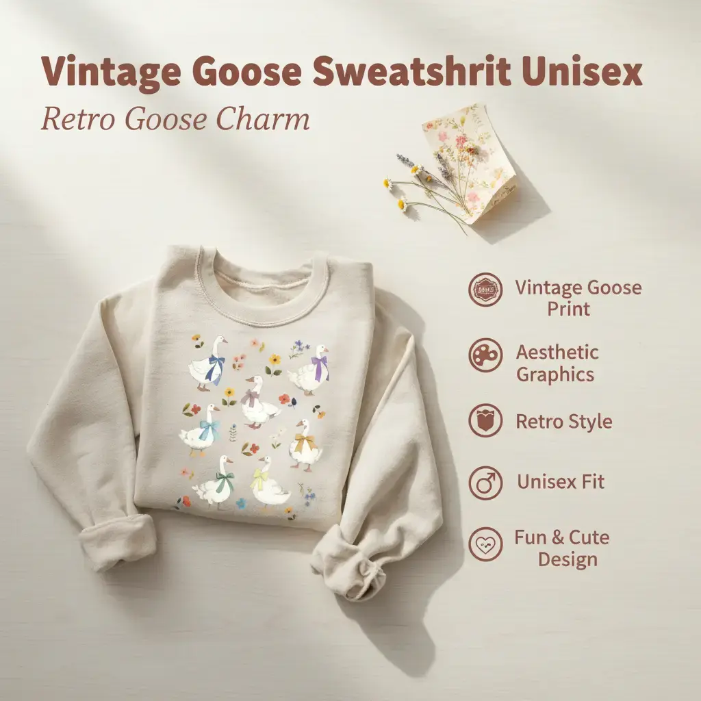 Women's Casual Funny Goose Sweatshirt - Vintage Graphic Long Sleeve Cotton Blend Pullover Top