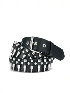 Punk Style Waist Belt with Bullet Decoration, Square Iron Buckle, PU Material, Unisex Fashion Accessory for Casual Wear, Street Style Belt