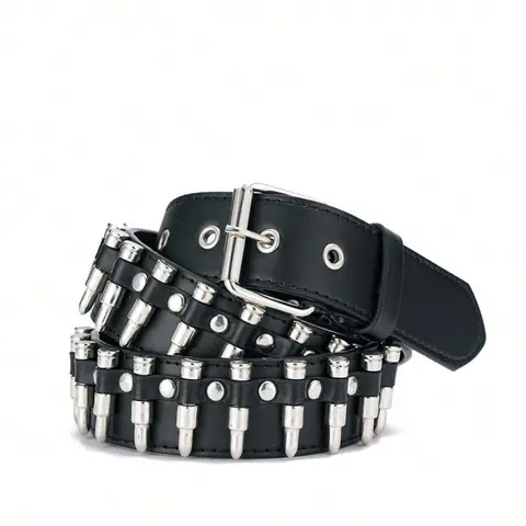 Punk Style Waist Belt with Bullet Decoration, Square Iron Pin Buckle, PU Material, Unisex Fashion Accessory for Casual Wear, Street Style Waistband, Cool Belts