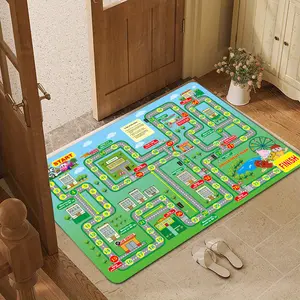 Cartoon Board Game Floor Mat, Kids City Traffic Map Non-Slip Play Mat, Decorative Educational Carpet for Children Room, 1PC Multiple sizes available 40x60cm 50x80cm 60x90cm 80x120cm