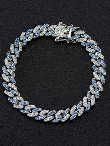 Iced Out Cuban Link Bracelet for Women Men, Blue Rhinestone Chain, Punk Style, All Seasons, Hip Hop Bling Jewelry, Fashion Gift