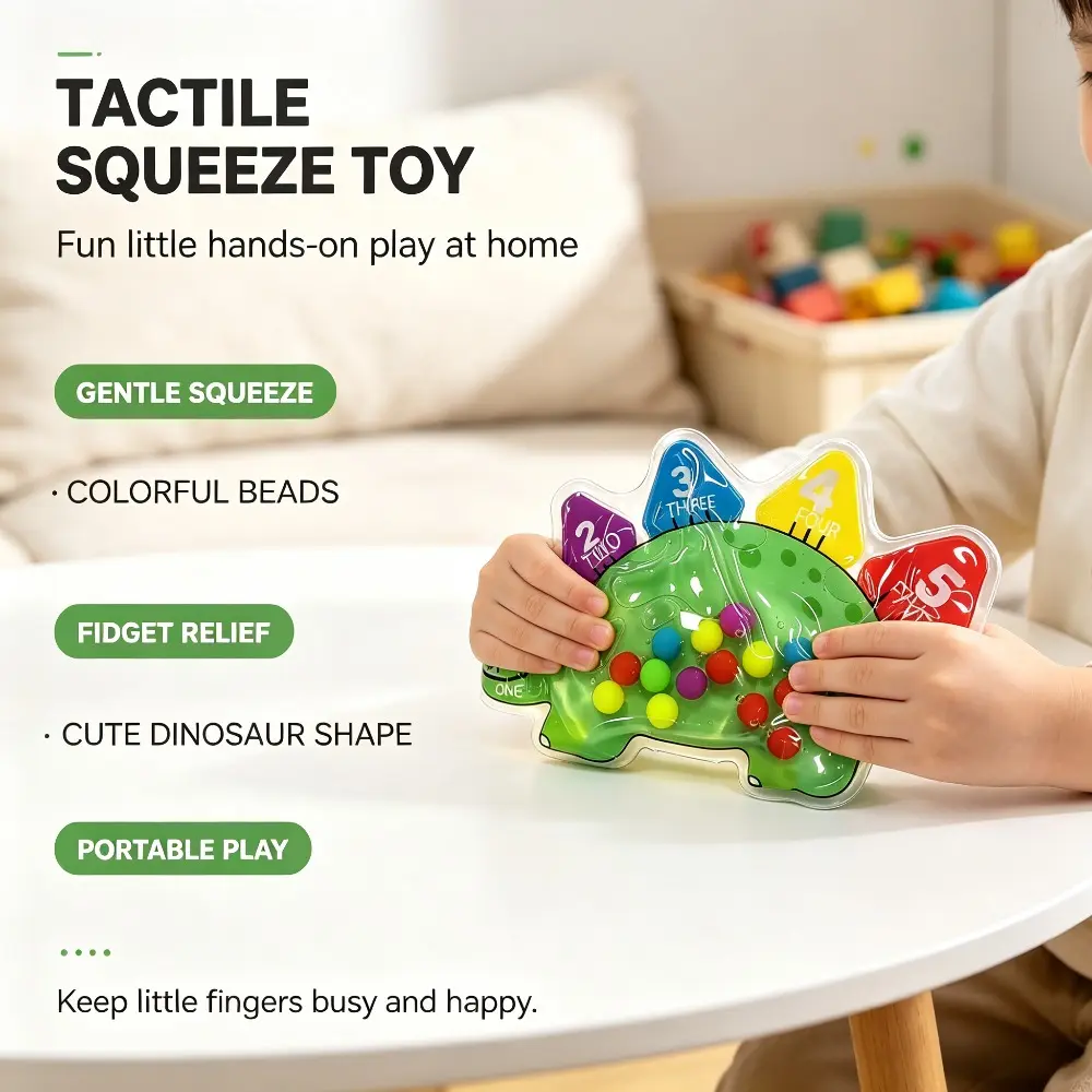 1pc Unisex Dinosaur Sensory Squeeze Fidget Toy - Tactile Color Bead Tactical Squishy, Stress Relief Hand Play Toy, Portable Kids’ Gift for Birthdays & Holidays