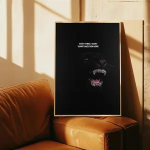 Black Panther Wall Art Print, Luxury Animal Art Poster, Motivational Quote Wall Decor, Modern Dark Aesthetic Artwork