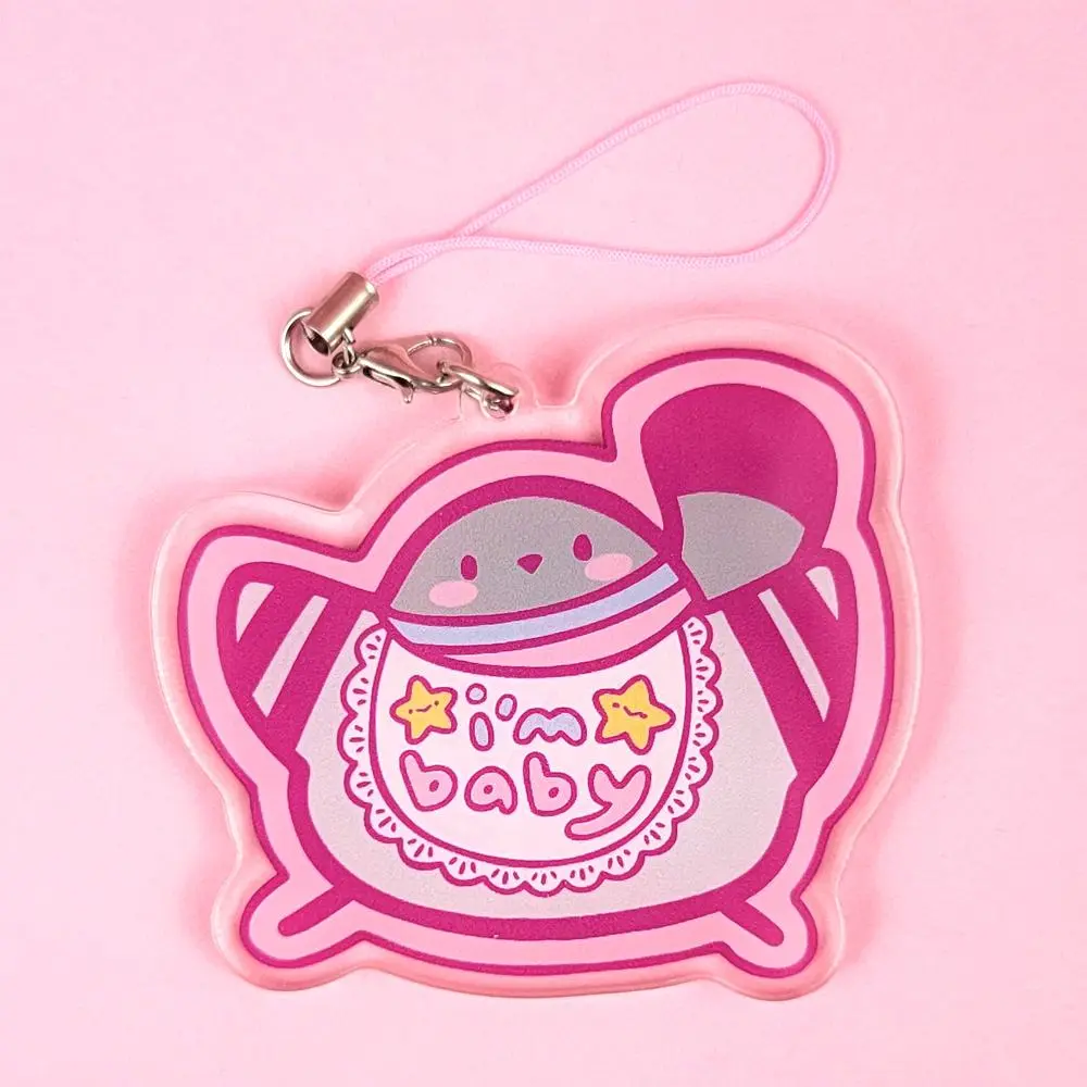 Poe the Pigeon - Double-Sided Acrylic Charm with Strap - I'm Baby! Pink
