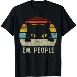 Ew People Retro Cat Funny Vintage Anti Social Introvert T-Shirt