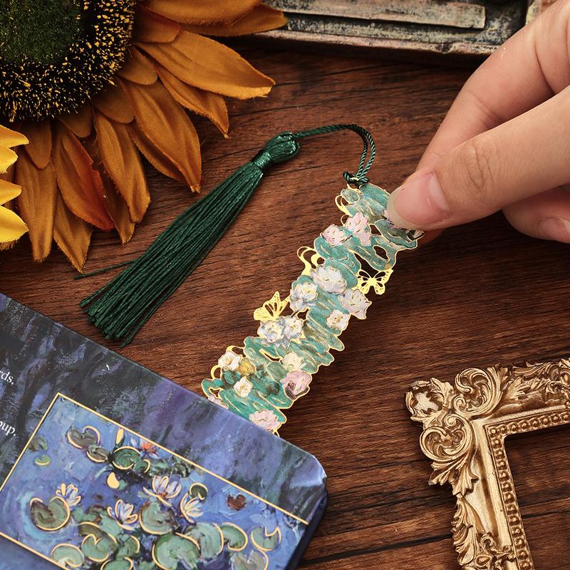 8-Piece Gold Metal Bookmark Set with Tassel, Van Gogh and Monet Famous Oil Painting  for Book Lovers, Readers, Students, Teachers,  Birthday  Gifts。 A Perfect Gift for Readers and Teachers,book accessories for home&office& school