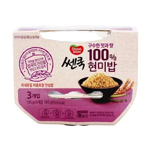 DONGWON Korean Brown Rice 195g x 3 Bowls - Instant Microwaveable Cooked Rice, Healthy Whole Grain Meal