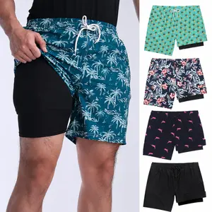 Men's 2-In-1 Quick-Dry Beach Swim Trunks with Compression Lining - Sporty Swimwear for Gym, Pool