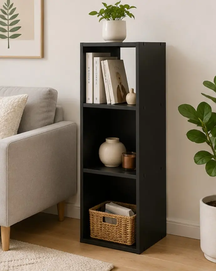 3-Cube Storage Organizer, Black Finish, Freestanding Cube Shelf for Books, Bins, Decor & Home Storage