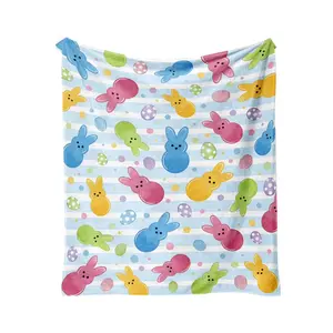 Easter Peeps Bunny Flannel Blanket, Cute Rabbit Easter Eggs Throw Blanket Gifts Colorful Spring Soft Blanket for Bedding Sofa