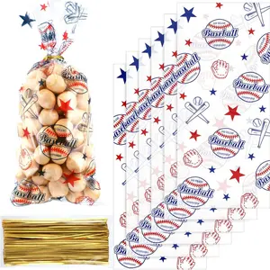 100 Pack Cello Baseball Party Snack Bags Cellophane Baseball  Bags For Team Snacks  Goodie Pouches Birthday Party Supplies Favors( Style)