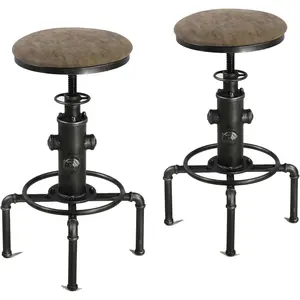 Antique  Industrial Barstool PU Leather Water Pipe Fire Hydrant Design Cafe Coffee Industrial Bar Stool Set of 2