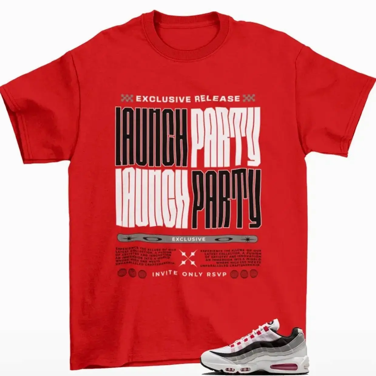 Launched Air Max 95 Comet Red Matching Sneaker Tee Shirt Red