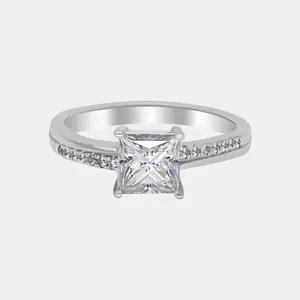 【724】Valentine's Flash "Begin Again" Asymmetric Paved 1 Carat Princess Cut Synthetic Moissanite Ring