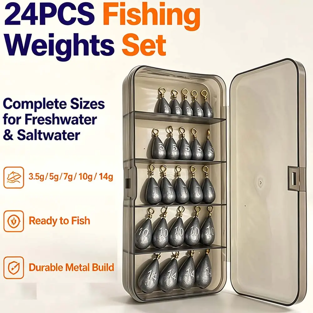 KUANHONG Fishing sinker set, 5 sizes, suitable for bass and catfish fishing, suitable for both saltwater and freshwater fishing.