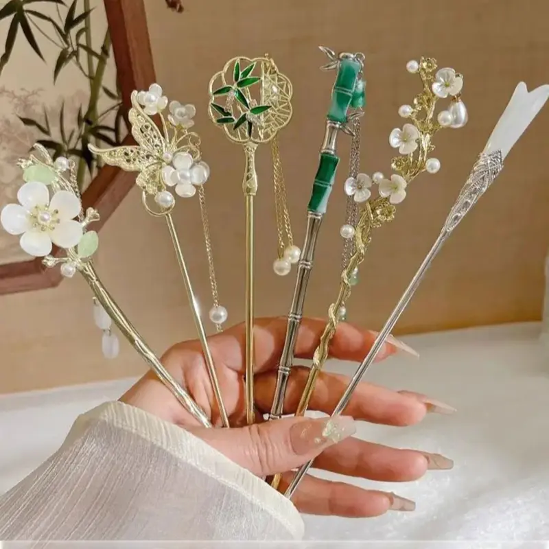 Hair Pin Set, 6 Counts/set Hair Pin With Tassel, French Hair Pins, Flower Hair Clip, Heatless Styling Tools For Women & Girls, Fashion Hair Accessories For Daily Wear, Hairpins