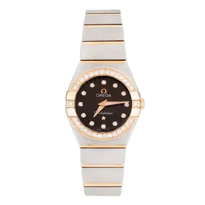 Omega Constellation Quartz 24mm 123.20.24.60.63.001 Two-Tone Rose Gold Brown Diamond Dial Aftermarket Diamond Bezel Watch WHP039597