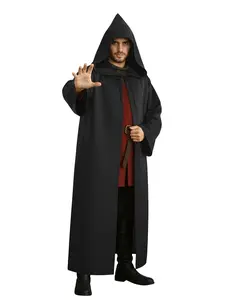 Men's Knight Robe Costume with Hood, Medieval Long Cloak for Halloween or Renaissance Cosplay