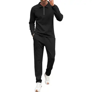 Babioboa Men's Polo sweatsuit Sets 1/4 Zip Fashion Casual Tracksuits jogging long Sleeve Polo Suit for Men 2 Piece Set