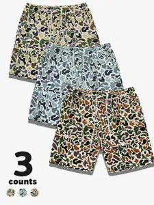 Men Women Camo Print Shorts, Elastic Waist Beach Vacation Swimwear, Loose Fit Street Style Summer Casual Pants for Outdoor Surf Hiking