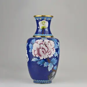 Vintage Cloisonné Vase 1980s | Handmade Cobalt Blue Floral Enamel Vase | Chinese Baluster Vase | Collectible Cloisonné Home Decor 6x6x12