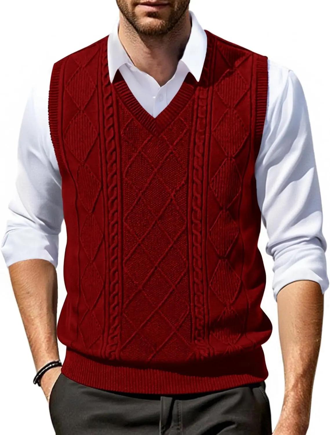 Men V Neck Sweater Vest Knit Casual Pullover Vest Slim Fit Sleeveless Lightweight Sweater Vest(Gift)
