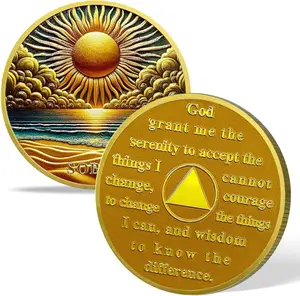 Golden Coast Sobriety Coin Gift | Sunrise and Serenity Prayer for AA Chip Medallion with Coin Capsule, Sobriety Gifts for Anniversary Month & Year for Men & Women in Recovery