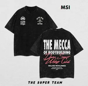 Darc Sport Mecca T-Shirt – Gold’s Gym Inspired Washed Tee, Oversized Workout Top, Bodybuilding Motivation “Wolves Worldwide” Graphic, Vintage Fitness Streetwear with Back Print