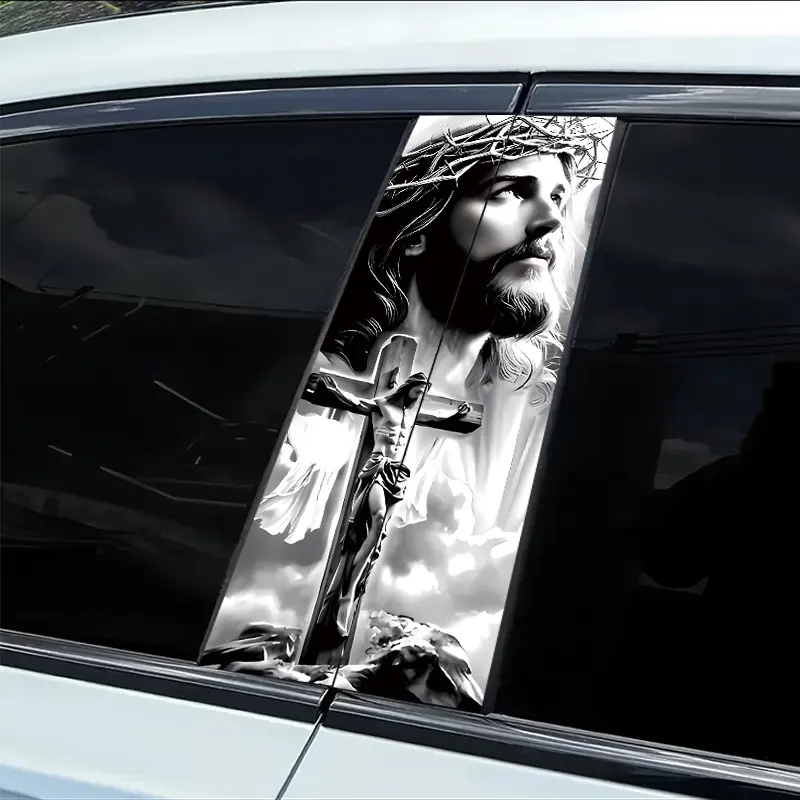 2 pieces of automotive B-pillar stickers Crucifixion of Jesus Smooth material protection film with anti-scratch properties