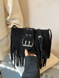 Trendy Fashion Tassel Design Hardware Decorative Bag, Casual Shoulder Bag, Solid Color Versatile Shoulder Crossbody Bag for Daily Outing