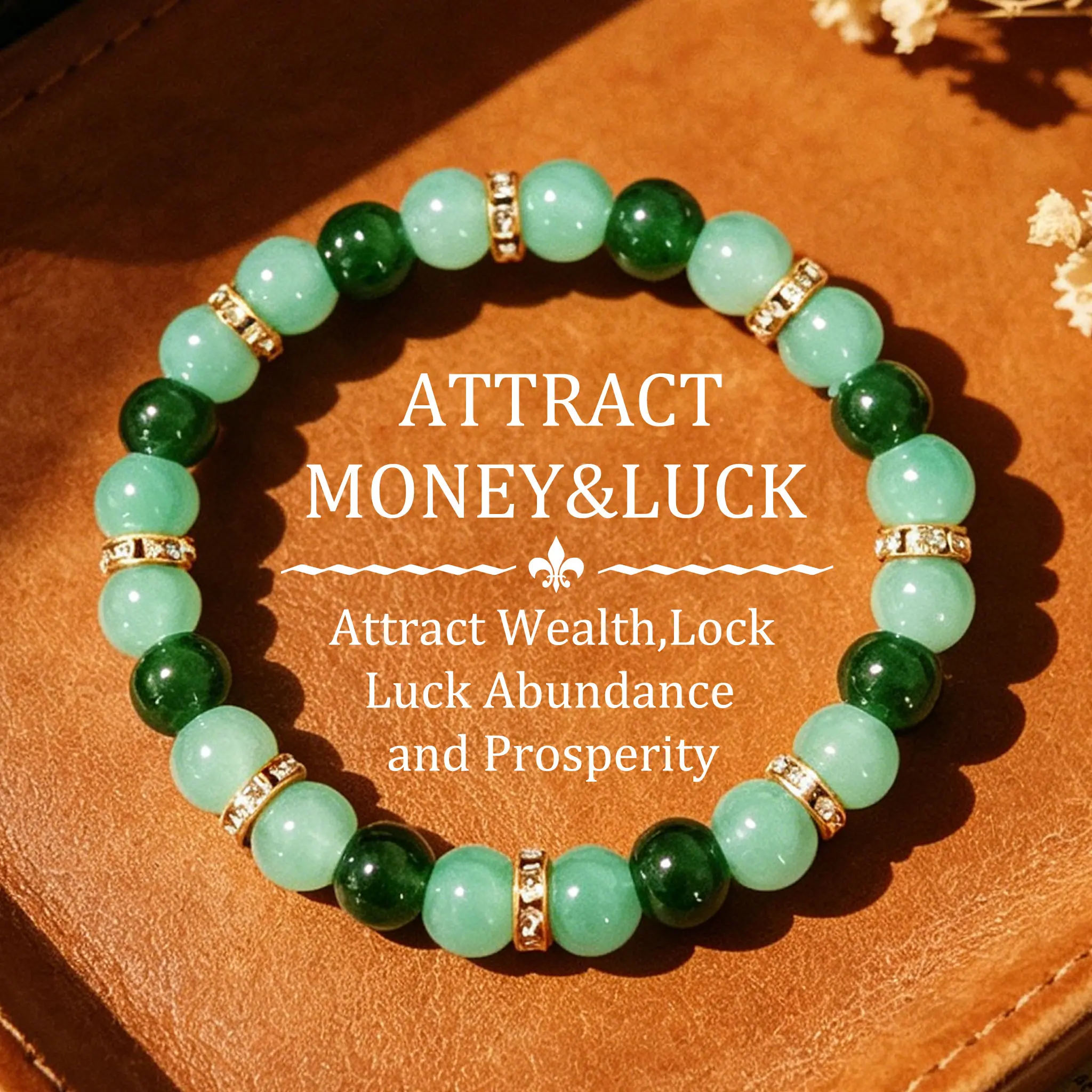 Unisex Lucky Costume Jewelry Bracelet - 2-Tone Beads, Gold Spacers, Green & Gold Colors Symbolizing Wealth, Abundance, Good Luck, Success - Ideal Gift for Birthdays, Anniversaries