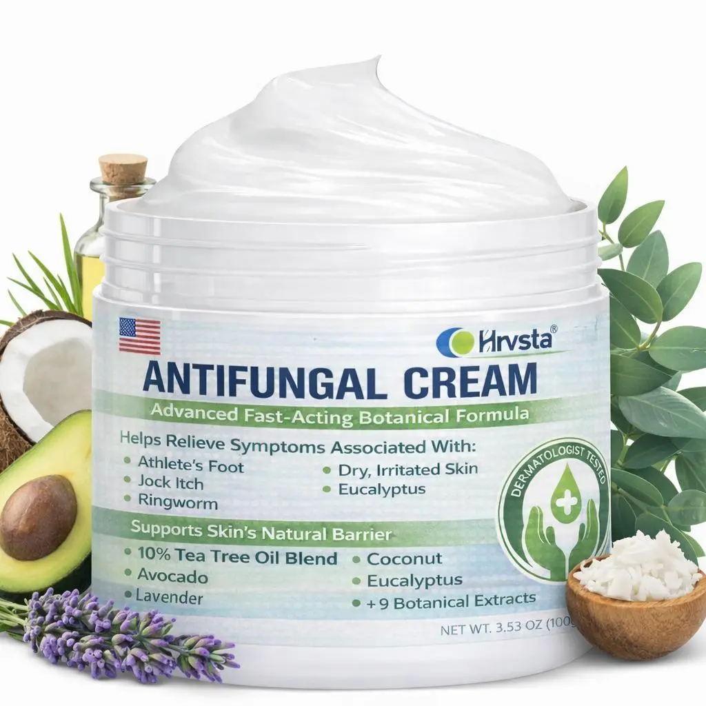 Antifungal Cream for Athletes Foot & Jock Itch – Fast-Acting Botanical Formula with Tea Tree Oil, Coconut & Eucalyptus – Helps Relieve Itching, Ringworm & Dry Irritated Skin – 3.53 oz