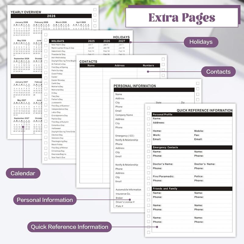 2026 Weekly and Monthly Planner, Dark Romantic Notebook, featuring floral and skull patterns, perfect as a New Year's holiday gift.  Hardcover calendar, A5 size, includes labels, stickers, and a back pocket.