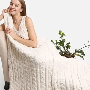 Soft Braided Cable Knit Throw Blanket
