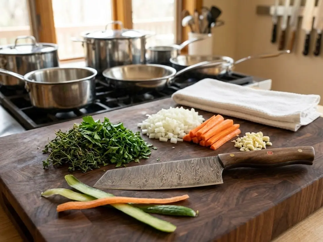 Damascus Kitchen Knife, Multi-Purpose , Kitchen Cutlery for Meat, Vegetable Preparation