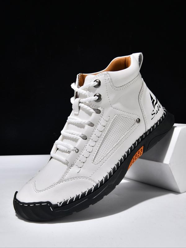 Men's Fashionable Patchwork Design Lace Up Ankle Boots, Casual Comfortable Breathable Non-slip Boots for Outdoor Activities, Durable PU Leather Shoes for Fall & Winter