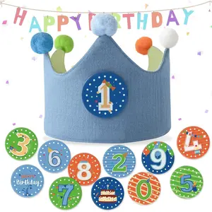 Reusable Birthday Crown with Numbers Fabric Birthday Hat for Kids Boys Toddler Girls Baby Bday Hats