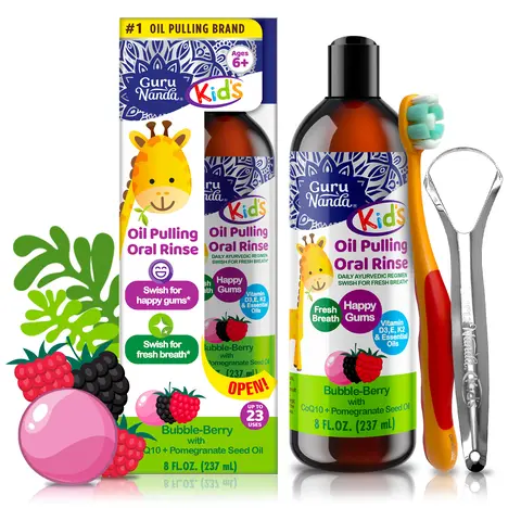 GuruNanda Kids Oil Pulling- Berry Lemon Rose Flavor - 8 oz Coconut Oral