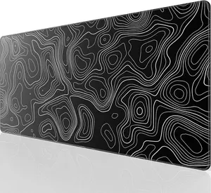 KTRIO Large Gaming Mouse Pad Desk Mat, Superior Micro-Weave Cloth, Non-Slip Rubber Base, Stitched Edges, Water-Resistant, for Gamer, Office & Home, 31.5 x 15.7 Inch，Black Topographic